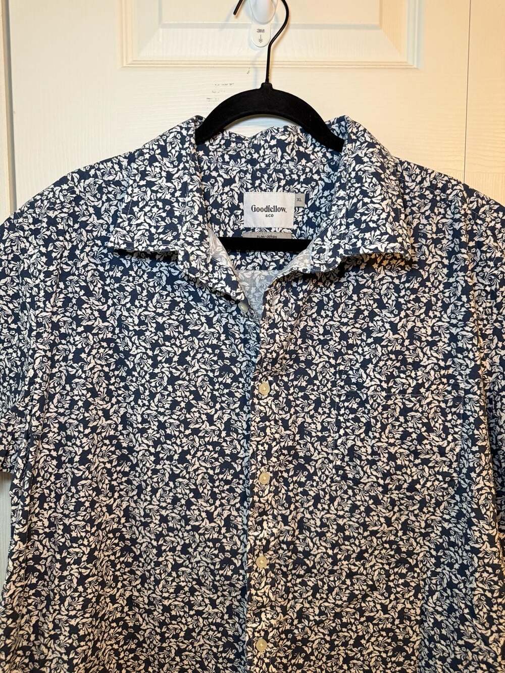 Goodfellow & Co Men's Blue White Floral Short Sleeve Button Down Shirt XL